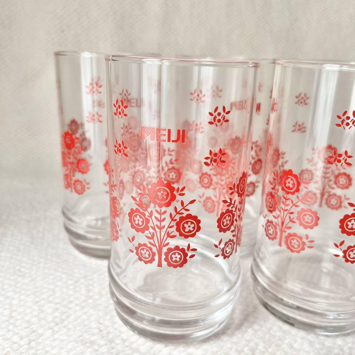 Amazon | MEIJI 明治乳業 グラス ポップ 雑貨 花柄 箱付き 4個セット