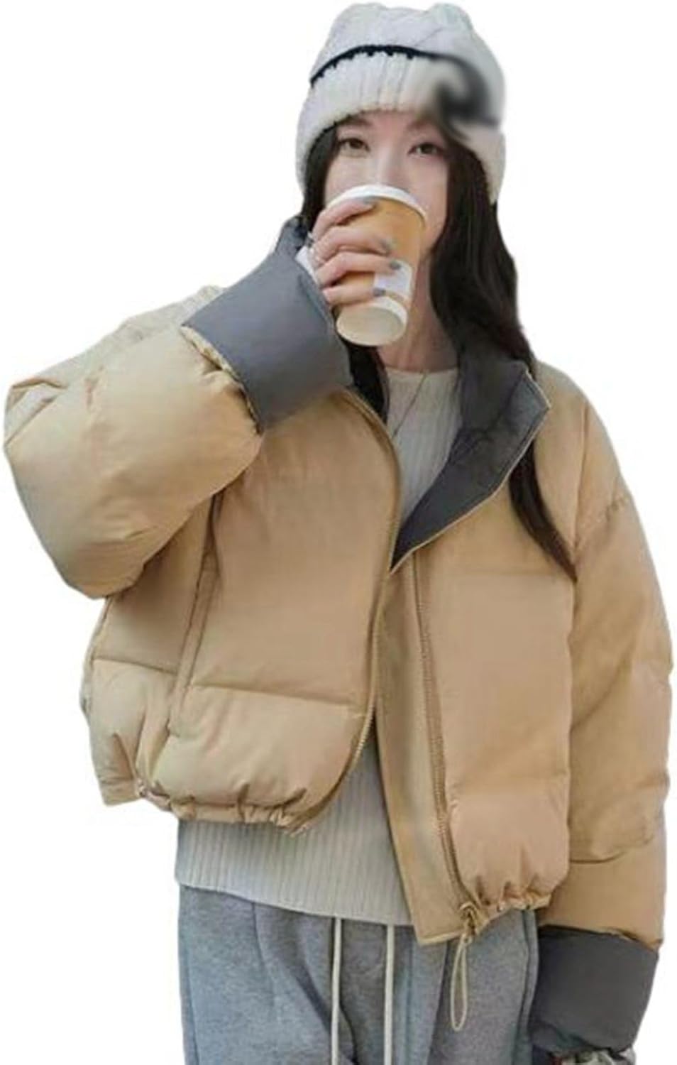 [Taopagii] 中綿 ダウンジャケット レディース 長袖 秋冬 厚手 エレガント シルエット コート 通勤 防寒コート スタン