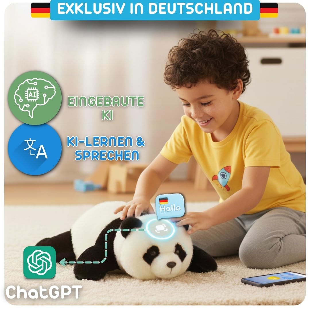 ZENET Interaktives Kuscheltier Smart Panda AI für Kinder ab 3 Jahre, 48cm | Sprechendes Spielzeug, Lernspielzeug, KI-gesteuertes Nachsprechendes Plüschtier mit Mobile App, Sprachlernen, 5 Spielmodi