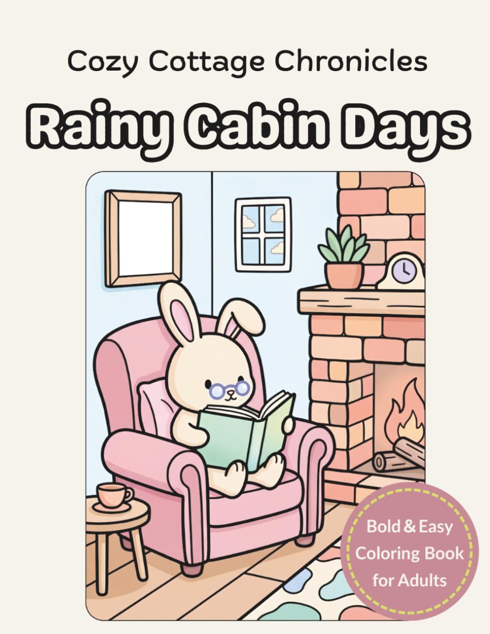 Cozy Cottage Chronicles:Rainy Cabin Days: Large Print Coloring Book for Seniors and Beginners: Bold and Easy Lines with Simple Designs for Mindfulness and Calm