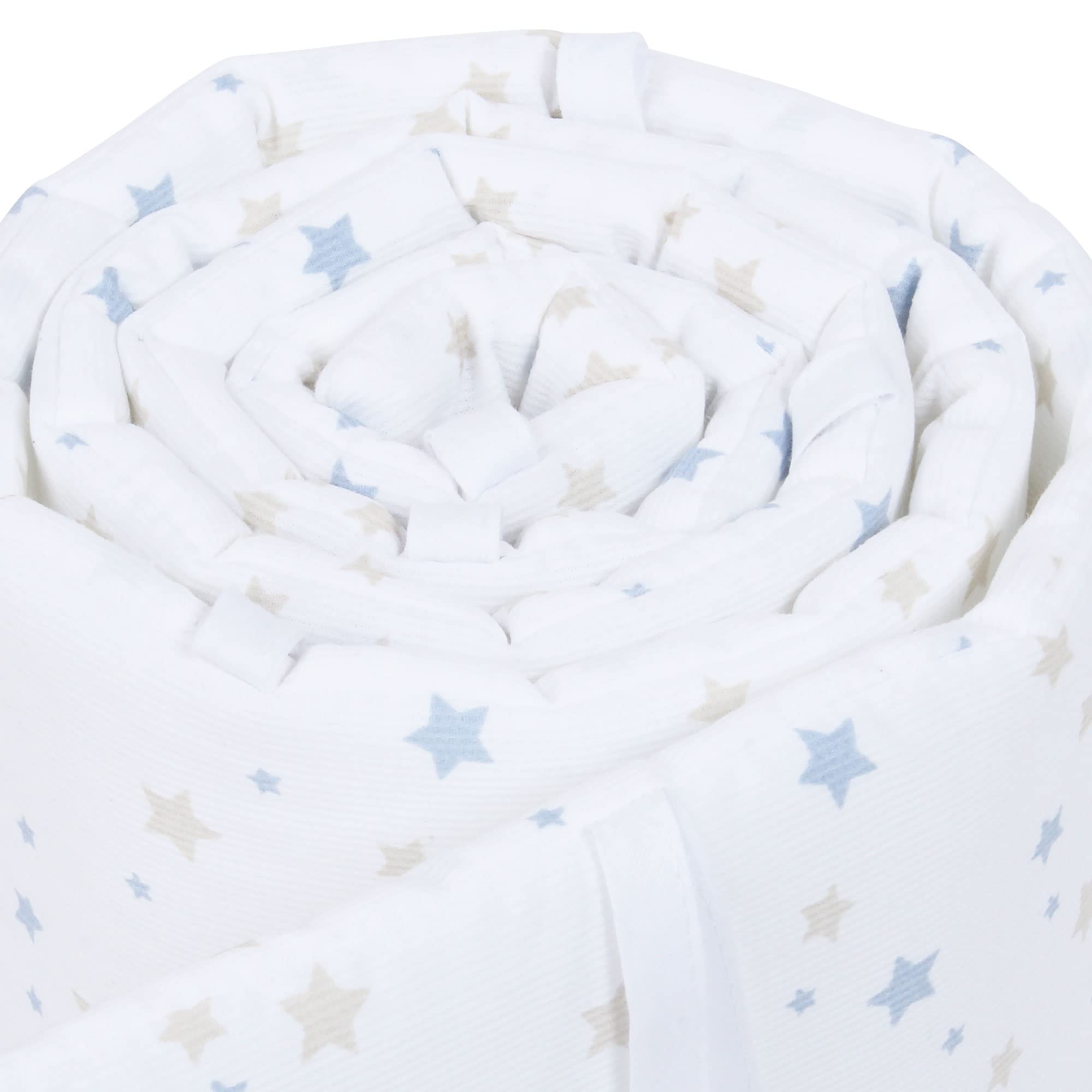 babybay Tour de Lit en Maille-Piqué Convient pour Modèle Maxi Boxspring Comfort/Comfort Plus Blanc avec Mélange d'Étoiles Sable/Bleu Ciel 1 Unité 160891