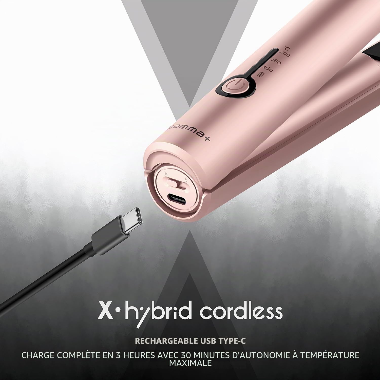 Gamma+ X-Hybrid Lisseur Sans Fil de Voyage | Mini Lisseur de Cheveux 2 en 1 pour Cheveux Lisses et Bouclés | Recharge USB Type-C | 3 Niveaux de Température | Design Compact et Portable