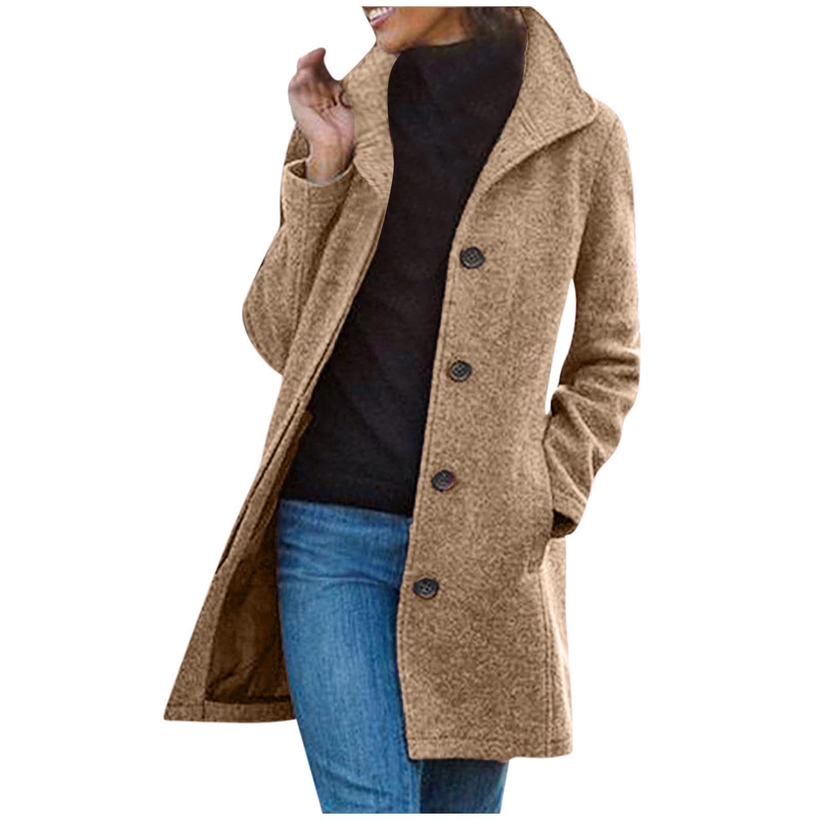 Cappotto Donna Invernale Elegante Lungo Cappotti Autunno Caldo Giacca Casual di Moda Giubbotto da Collo Trench Coat con Bottoni Cardigan con Risvolto Classico retrò di Tendenza Cardigan Giubbotto