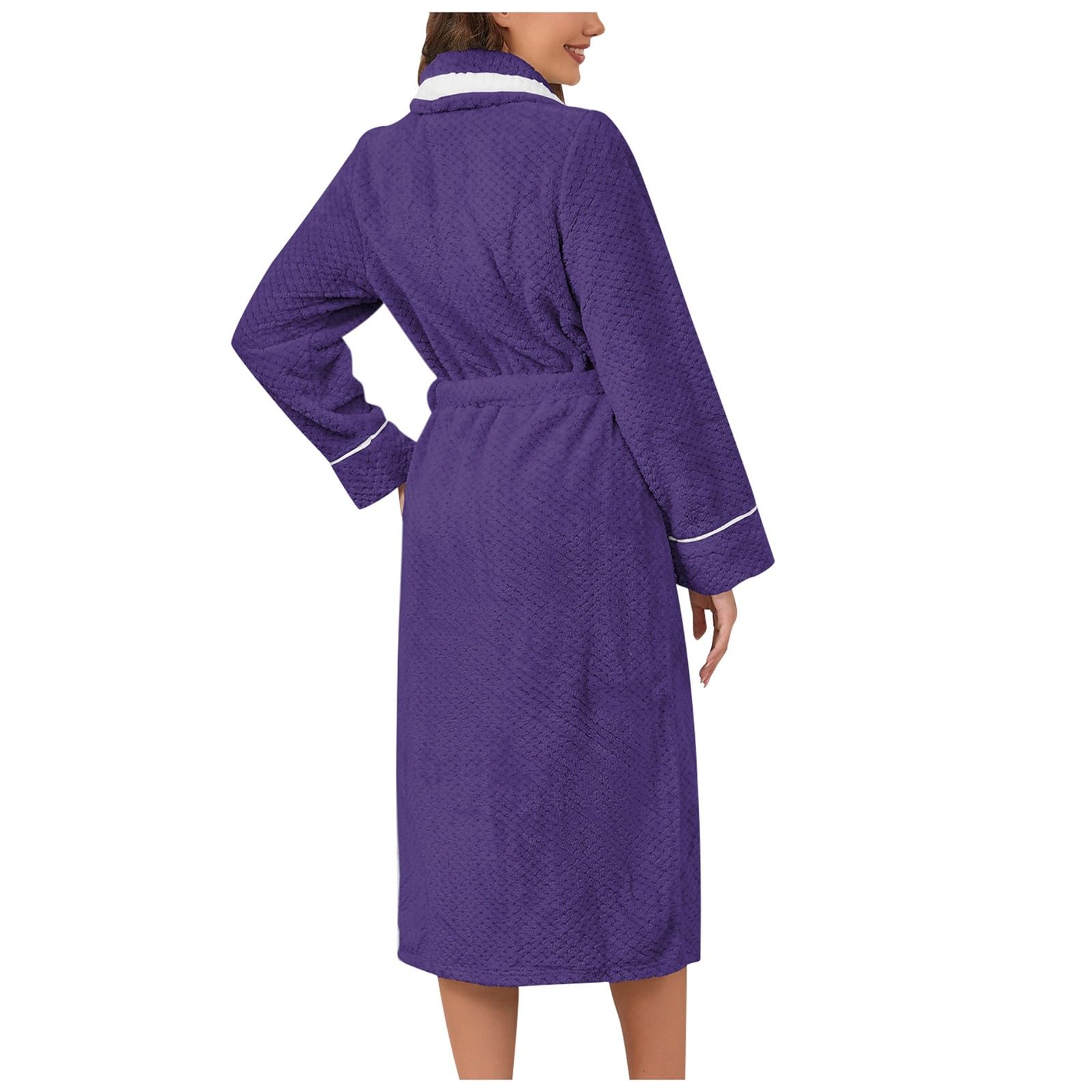 Generisch Peignoir de bain pour femme en tissu éponge moelleux en polaire douce et chaude en coton éponge torsadé poches côtelées longueur genou col en V spa plage mariage fête dormir