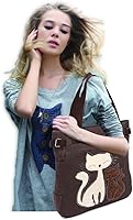 Vista 7 de KAUKKO Women Canvas Handbag Shoulder Bag Cat Big Tote Bag