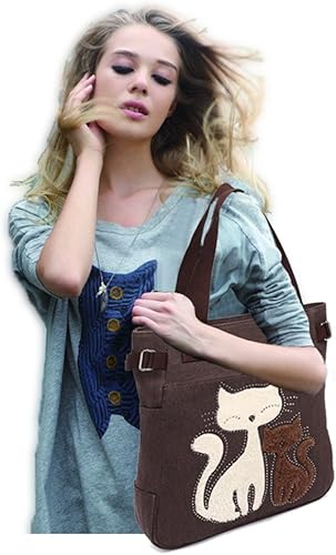 Miniatura 7 de KAUKKO Women Canvas Handbag Shoulder Bag Cat Big Tote Bag