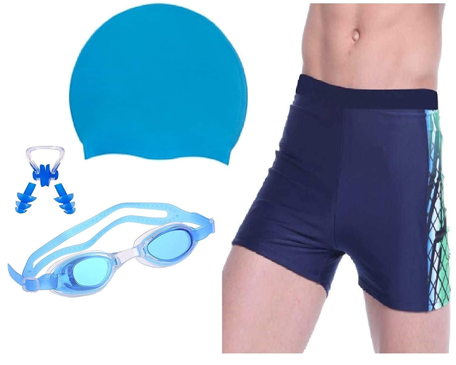 baby & sons swimming costume for men free size (24inch-36inch) goggles cap 2 earplug nose clip swimsuit swimming kit