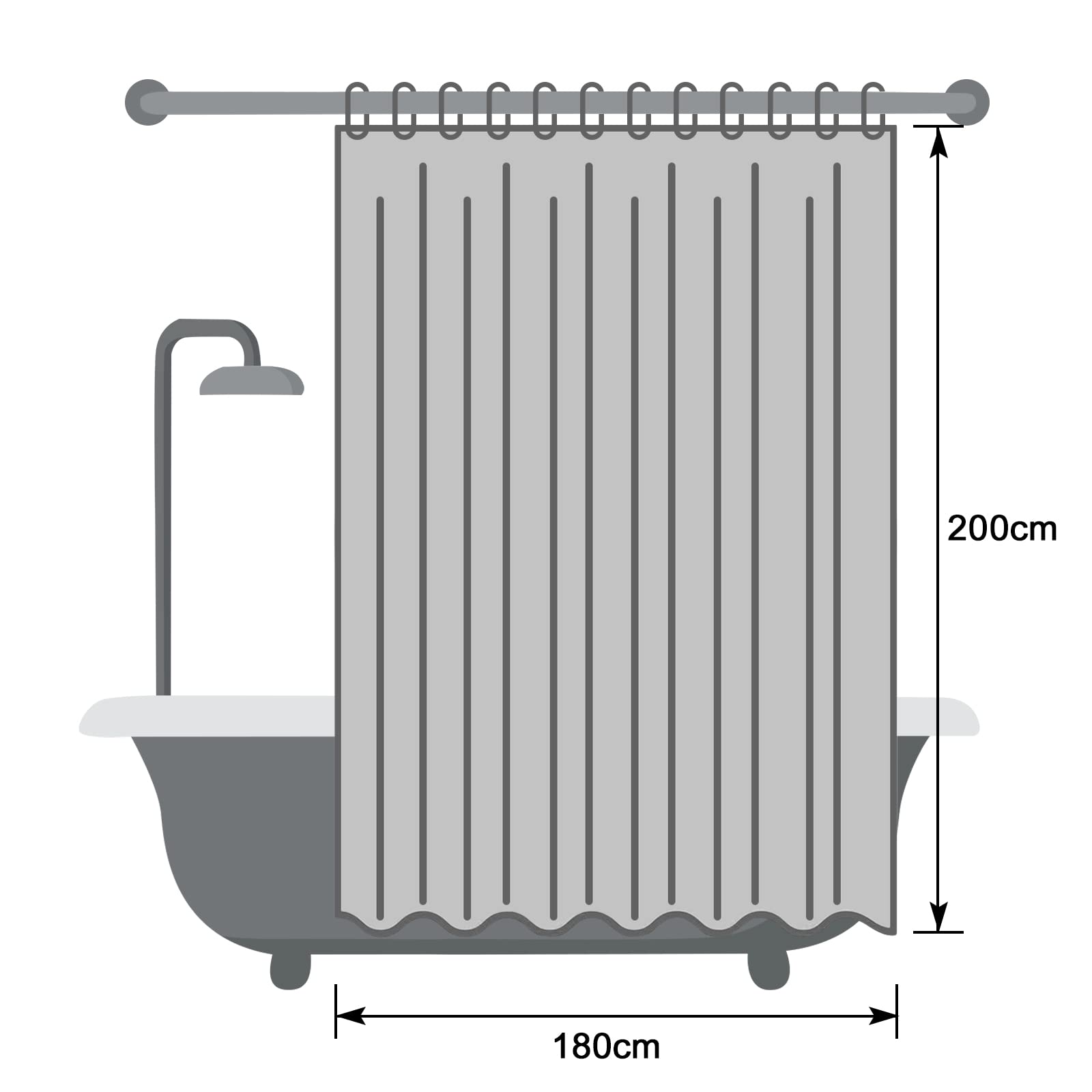 EurCross Cortina de ducha transparente, 180 x 200 cm, con 5 imanes inferiores para bañera, antimoho, impermeable, cortina de ducha de plástico PEVA para baño con 12 ganchos