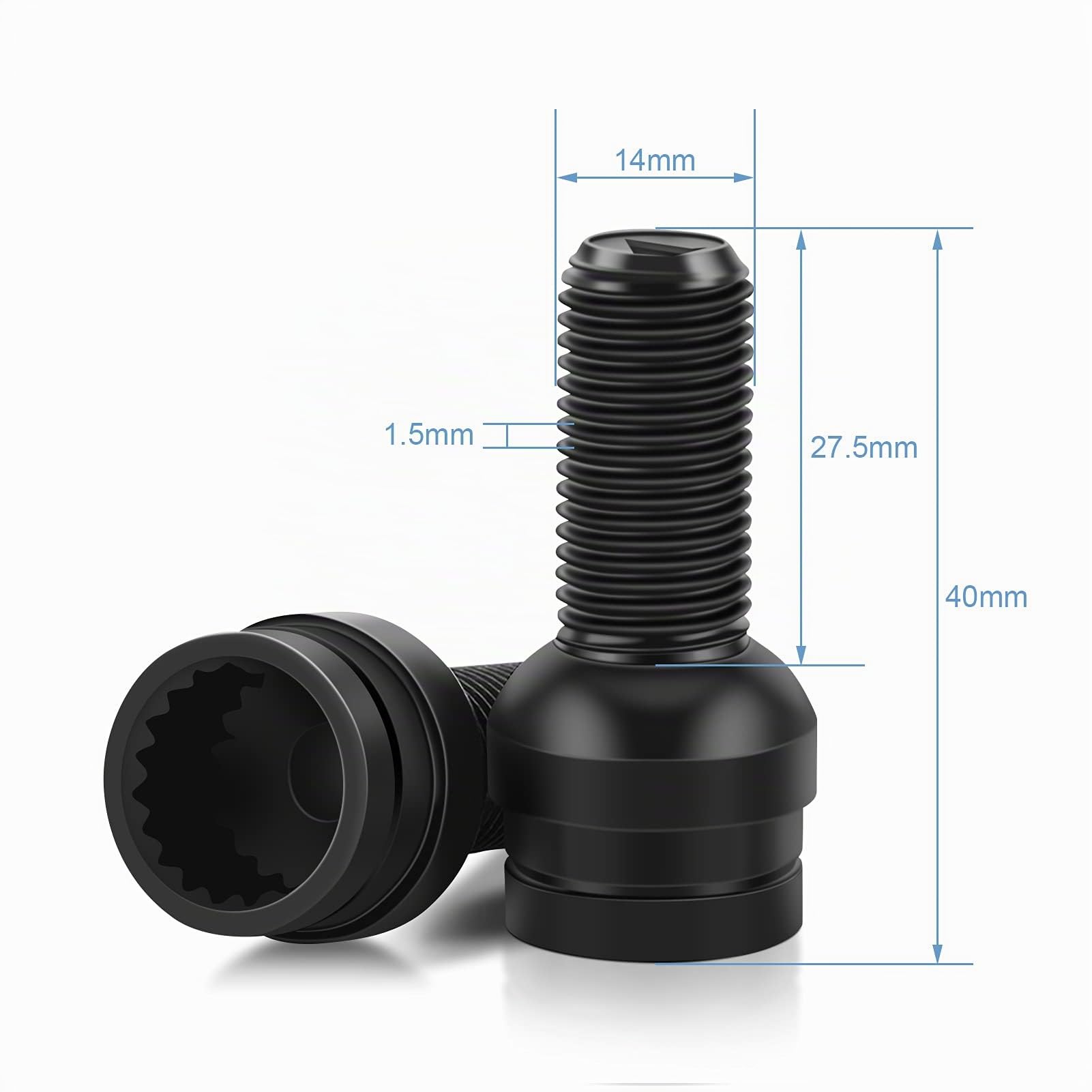 Dado Antifurto Ruota Auto Bullone In Acciaio Nero M14 x 1.5mm, Set Di Dadi Di Sicurezza Bloccabili
