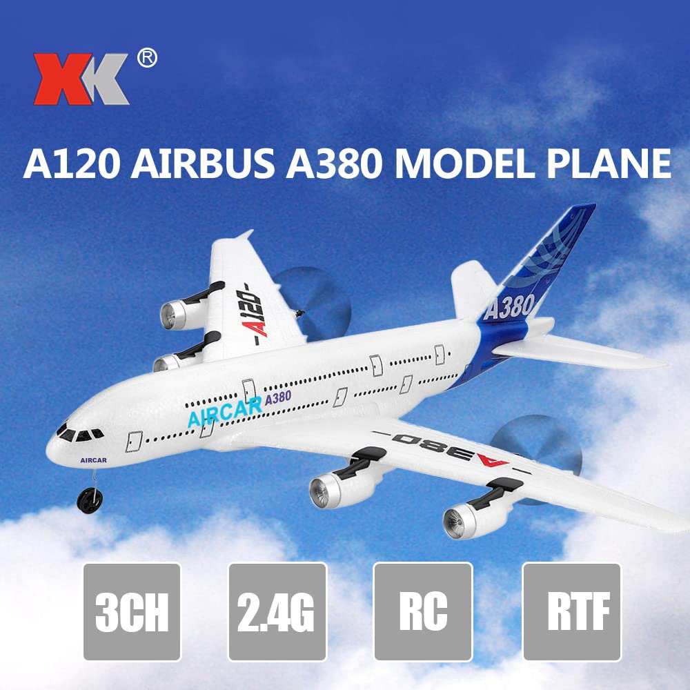 Hylukon RC Plane, XK A380 A120 RC Model Airplanes, 3CH 2.4GHz Remote Control Airplane, EPP Fixed-Wing RC Aircraft RTF Toy for Kids and Adults
