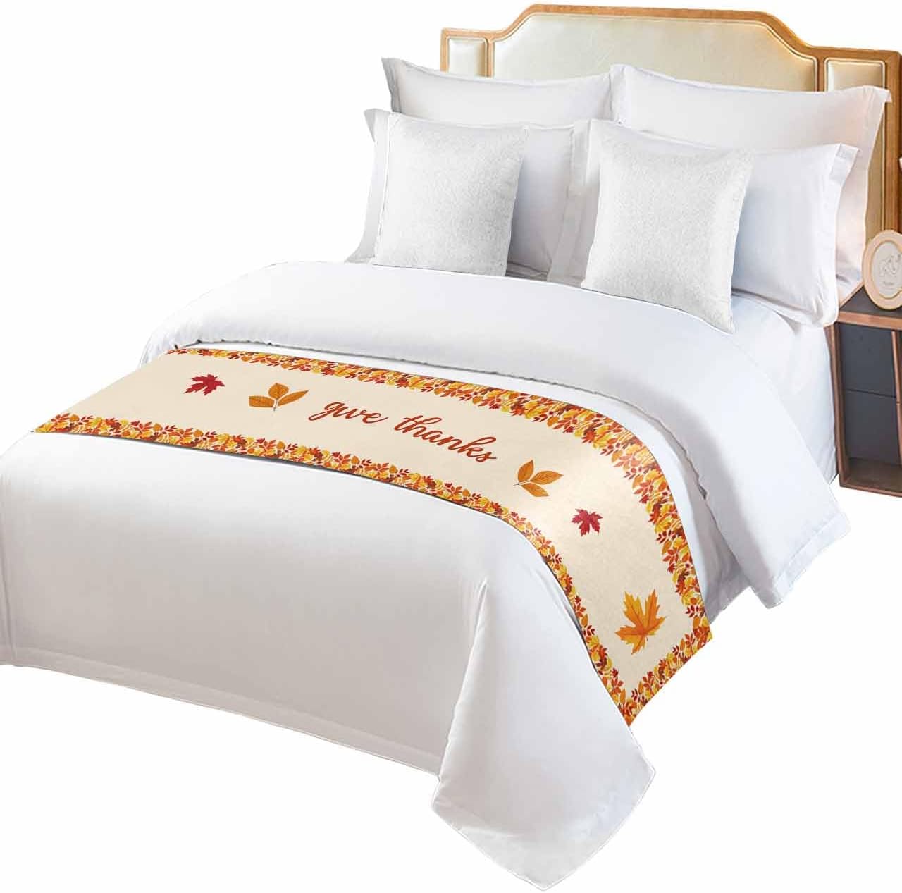 Thanksgiving Bed Runner Scarf Thanksgiving Cute Cartoon Turkey Orange Plaid Bedding Scarf Decorative Bed Runners Cover for Home Bedroom Hotel Wedding Room Bed Scarf for Foot of Bed Queen 83x20in