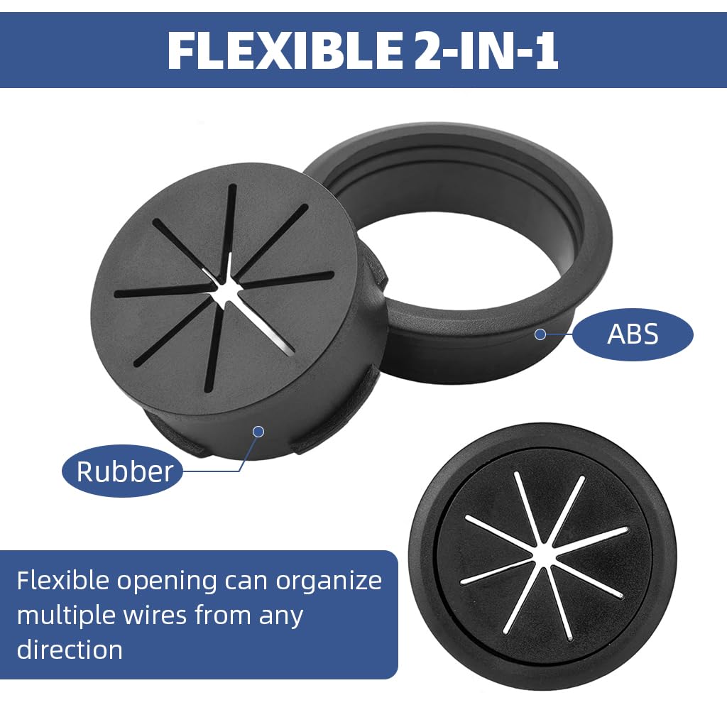 Serplex® 6Pcs Desk Cable Grommets 2.36 inches Circular Cable Grommets Multi Cable Management Organizer Office Decorative Desk Grommets for Power Cords 1