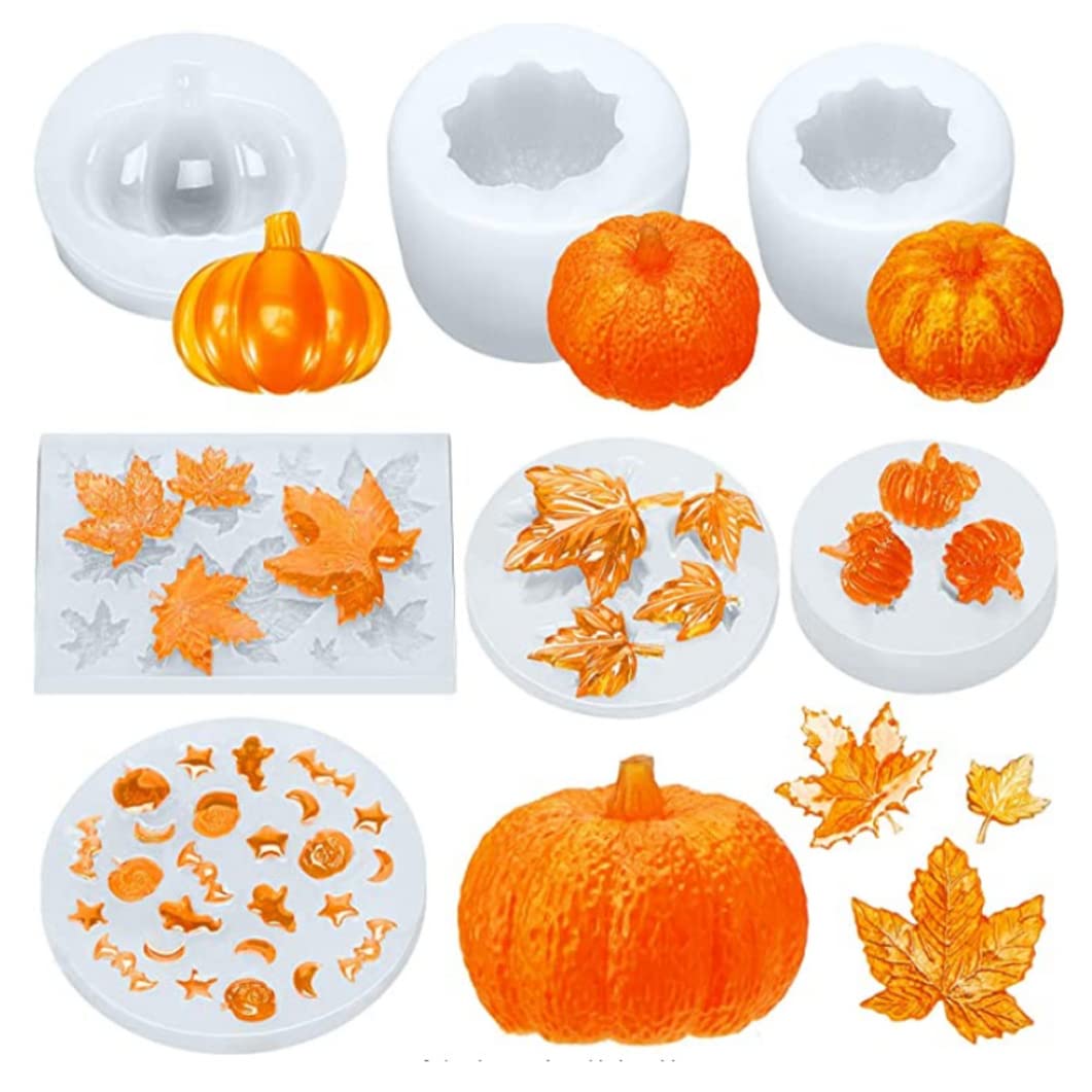 Lcarege Pumpkin Resin Mold Set, Halloween Resin Silicone Molds Various Sizes 3D Pumpkin Epoxy Mold Thanksgiving Maple Leaf Silicone