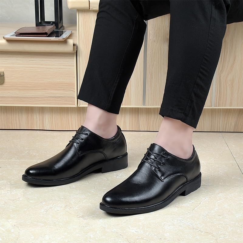 Modern Invisible Height Lace Up Formal Dress Shoes Dress Oxford for Men Round Toe Vegan Leather Solid Color New Increasing Elevator Shoes Rubber Sole Low Top Anti-Slip Block Heel Classic3