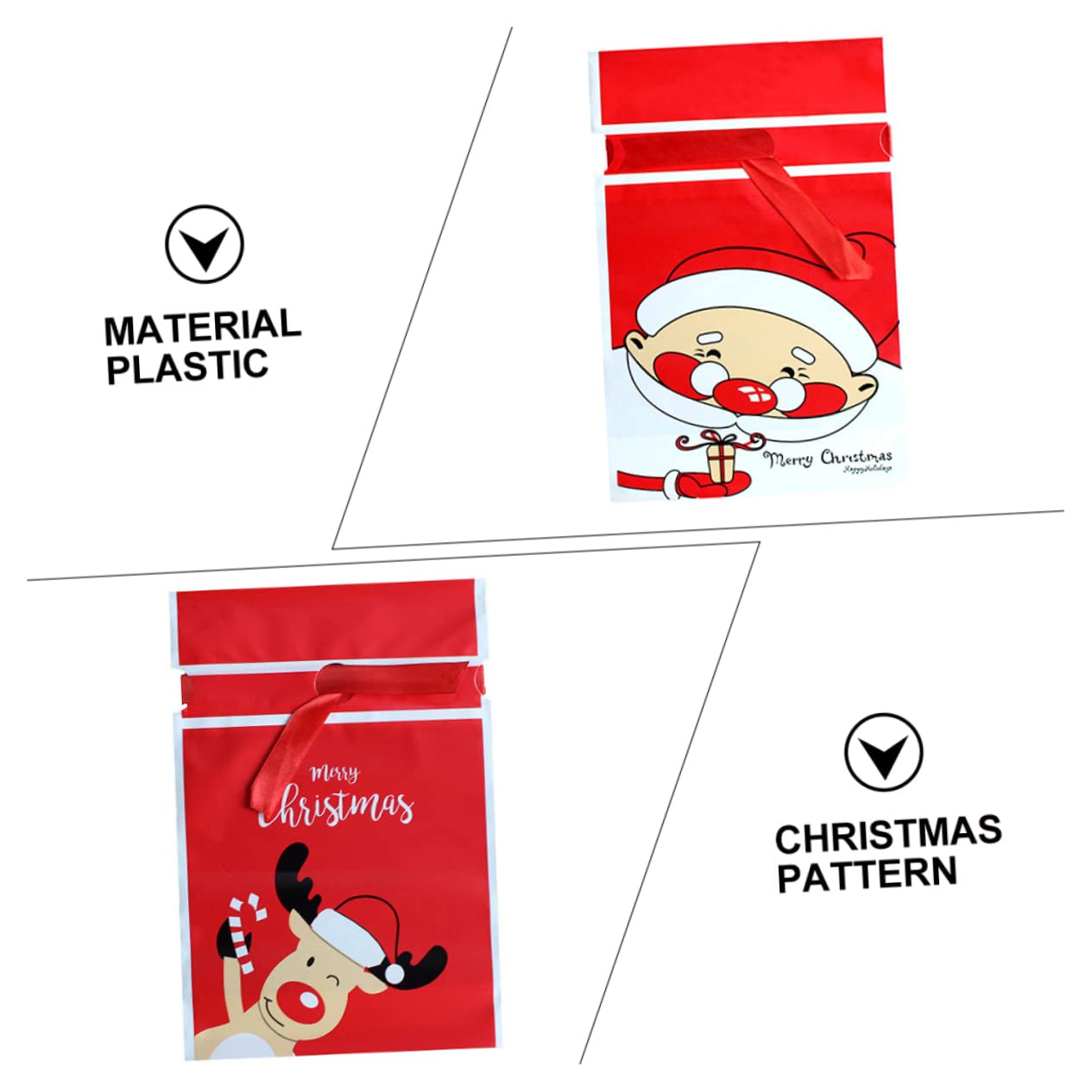 KOMBIUDA 100pezzi Sacchetti di Natale con Corda per Caramelle e Dolciumi per Feste e Regali varietà di Colori e Design Tema Natalizio