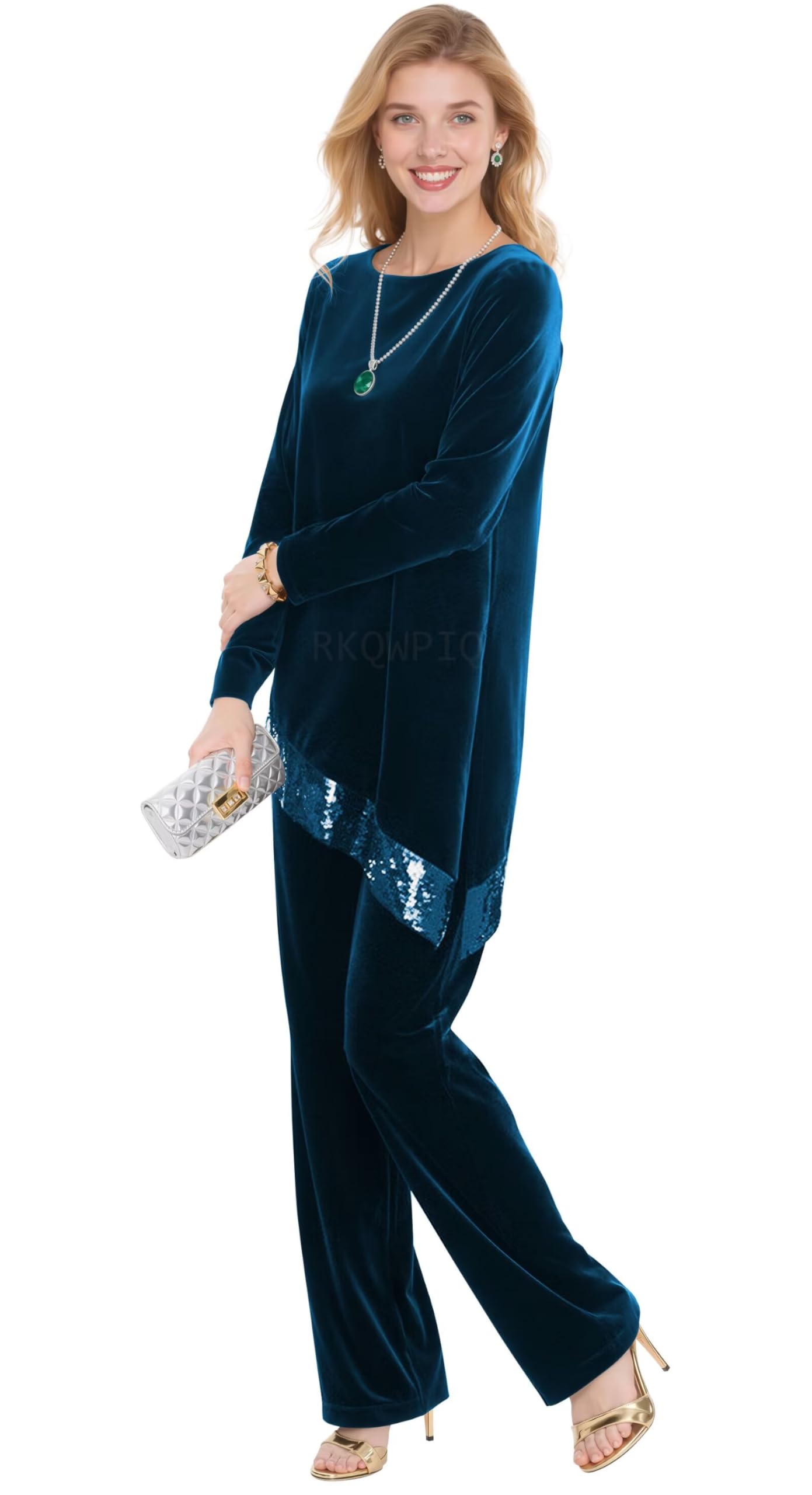 Long Sleeve Velvet Pant Suit for Women Wedding 2 Piece Velvet Mother of Bride Pants Suits Set with