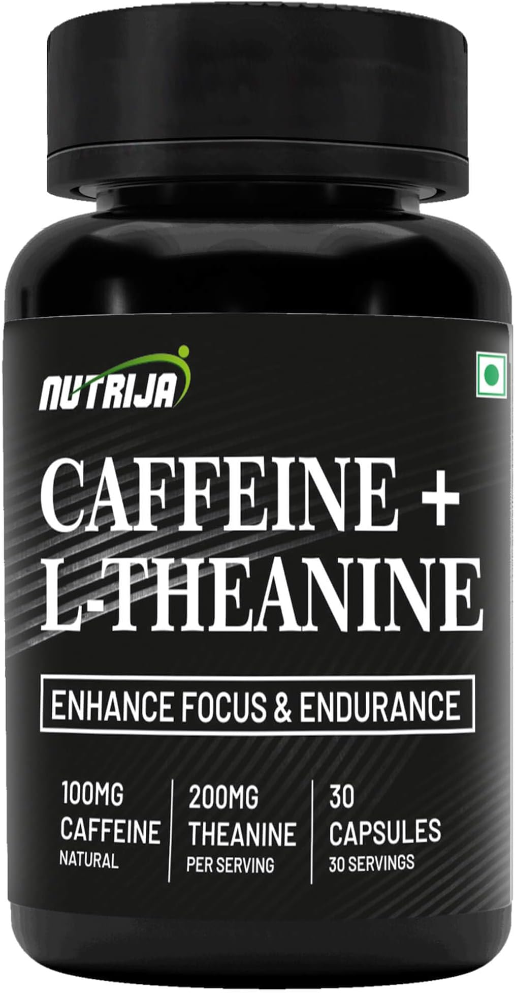 Natural Caffeine 100MG Plus L-Theanine 200MG - 30 capsules | Promotes Energy, Alertness, Concentration & increased attention | Cognitive performance stack- no crash or jitters.