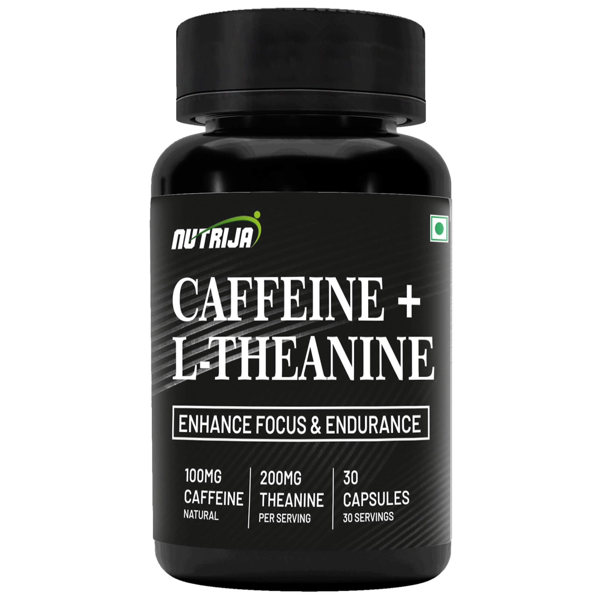 NutriJa Natural Caffeine 100MG Plus L-Theanine 200MG - 30 capsules | Promotes Energy, Alertness, Concentration & increased attention | Cognitive performance stack- no crash or jitters.