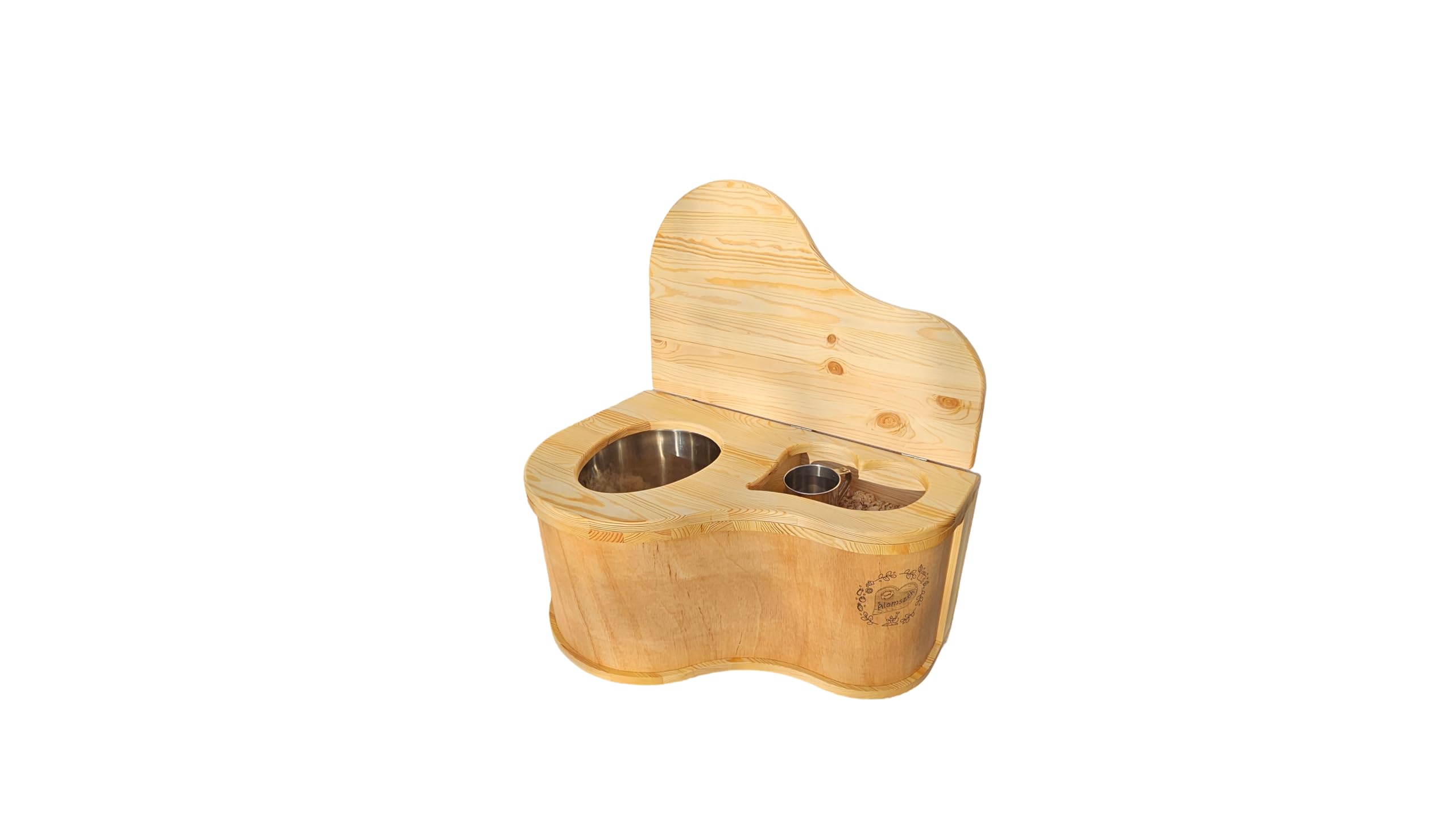 Toilette Sèche en Bois Naturel, Design Compact, avec Couvercle et Bac en Métal