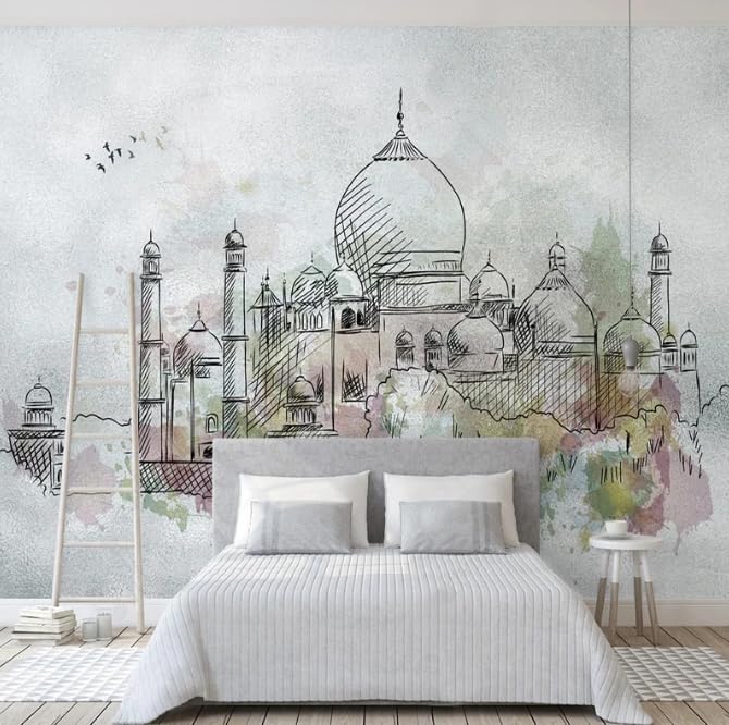 Château en aquarelle 3D papier peint mural de haute qualité - 2