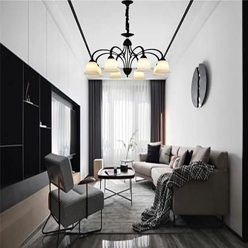 Miniatura 6 de BGMORE - Candelabro de techo moderno de metal negro candelabro de pantalla de vidrio mate lámparas retro integradas iluminación LED adecuado para