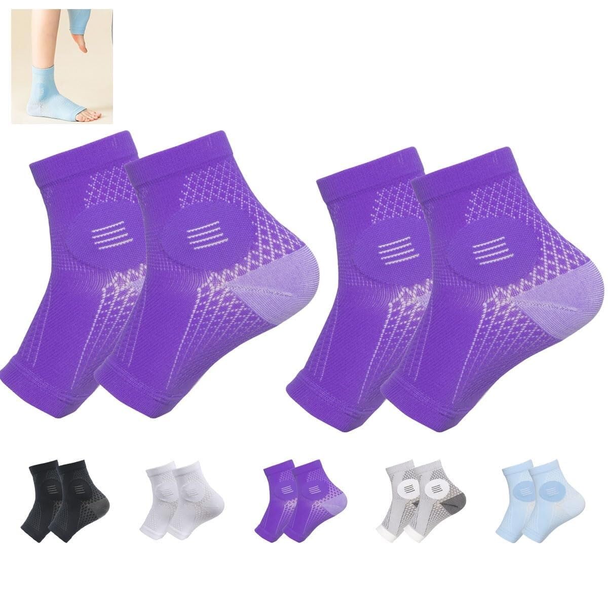 Kikiata Unisex 2 Pcs Purple Plantar Fasciitis Socks, Fine Compress Foot Sleeves, Ankle Compression Sleeve, Toeless Compression Socks With Foot/Arch Support For Foot Swelling & Pain Relief(Color:,Size:l)
