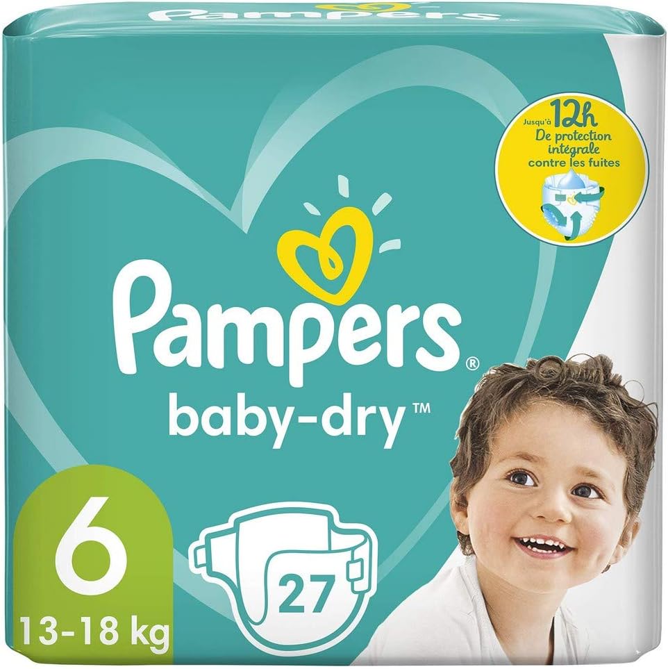 Pampers Baby-Dry Size 6 27 Nappies up to 12 Hours Full Protection 13-18kg 831g, Multi, Size 6 (27 Count)