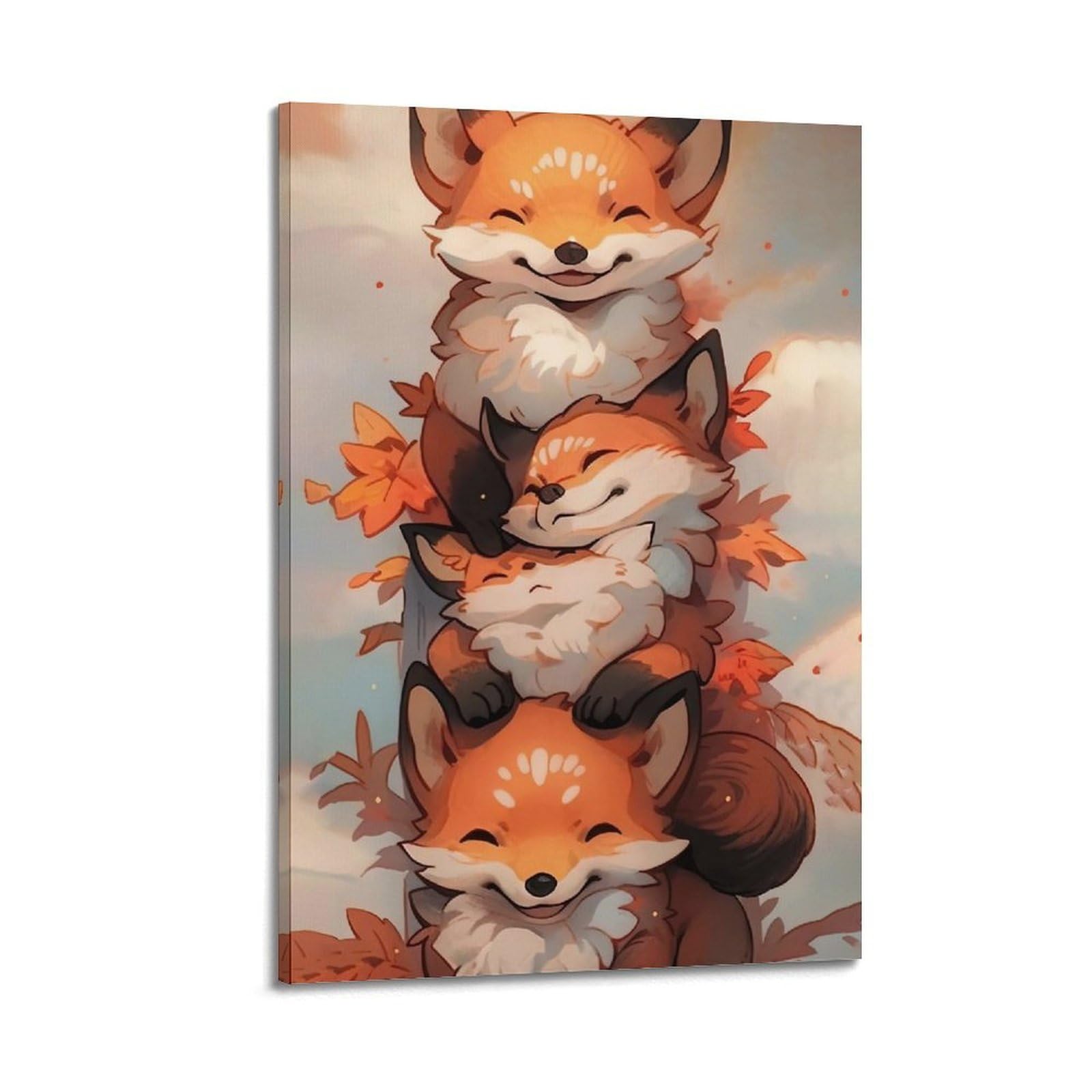 WPHSFX Animal Poster Fox Family Warmth Poster Decorative Painting Canvas Wall Posters And Art Picture Print Modern Family Bedroom Decor Posters 24x36inch(60x90cm)