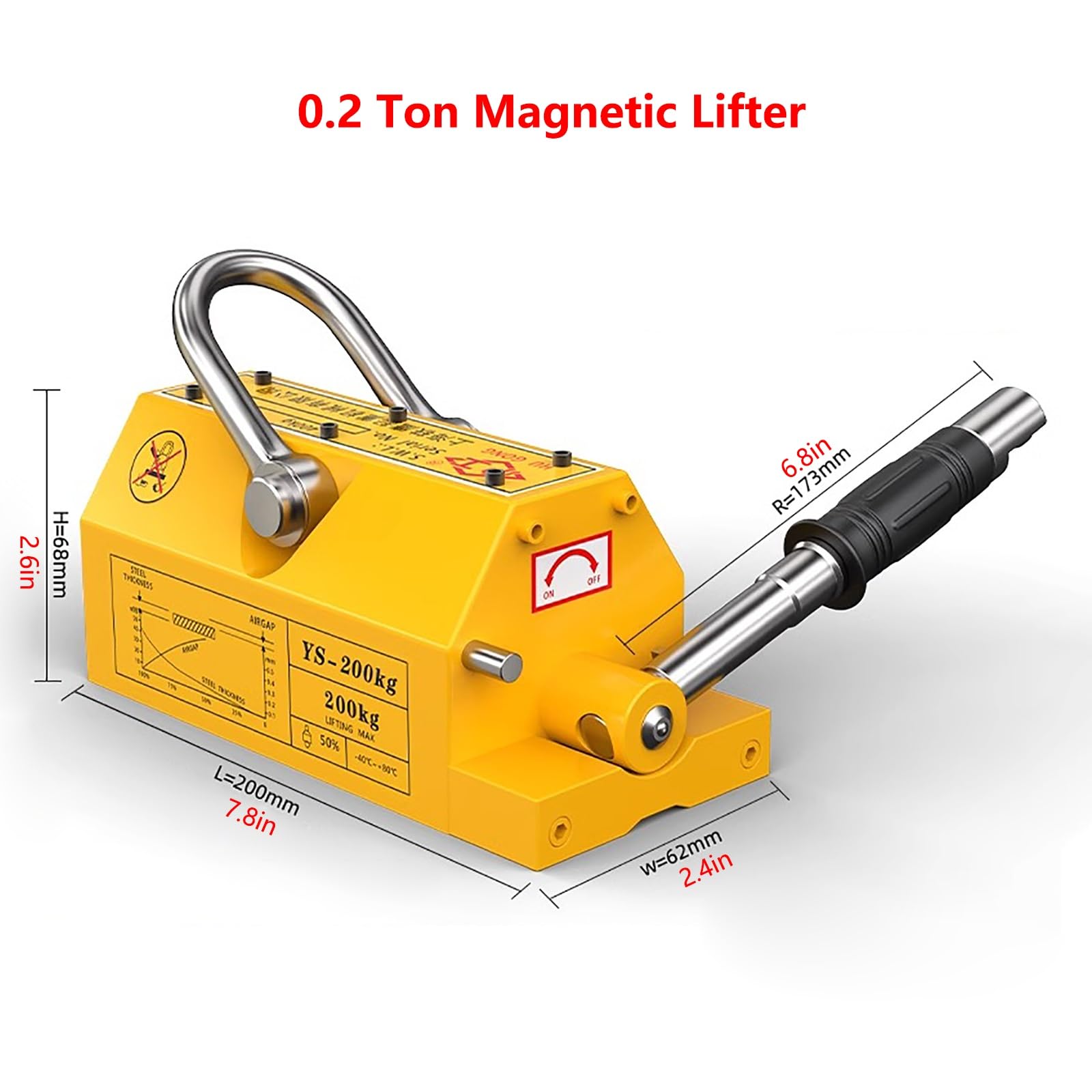 Ciężki podnośnik magnetyczny, trwałe magnesy do podnoszenia z odblokowaniem, trwałe magnesy podnoszące do blachy stalowej, płyty, prętów okrągłych, współczynnik bezpieczeństwa 3-0,2 ton