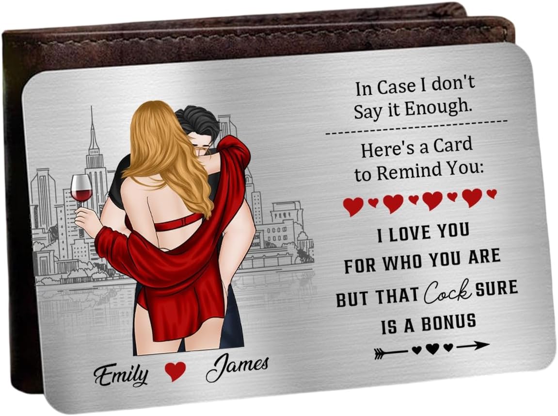 Personalized I Love You For Who You Are But That Cock Is A Bonus Metal Wallet Card, Valentines Day Gift, Wedding Anniversary Birthday Gift for Husband Wife, Gift For Couple Girlfriend Boyfriend Him Her
