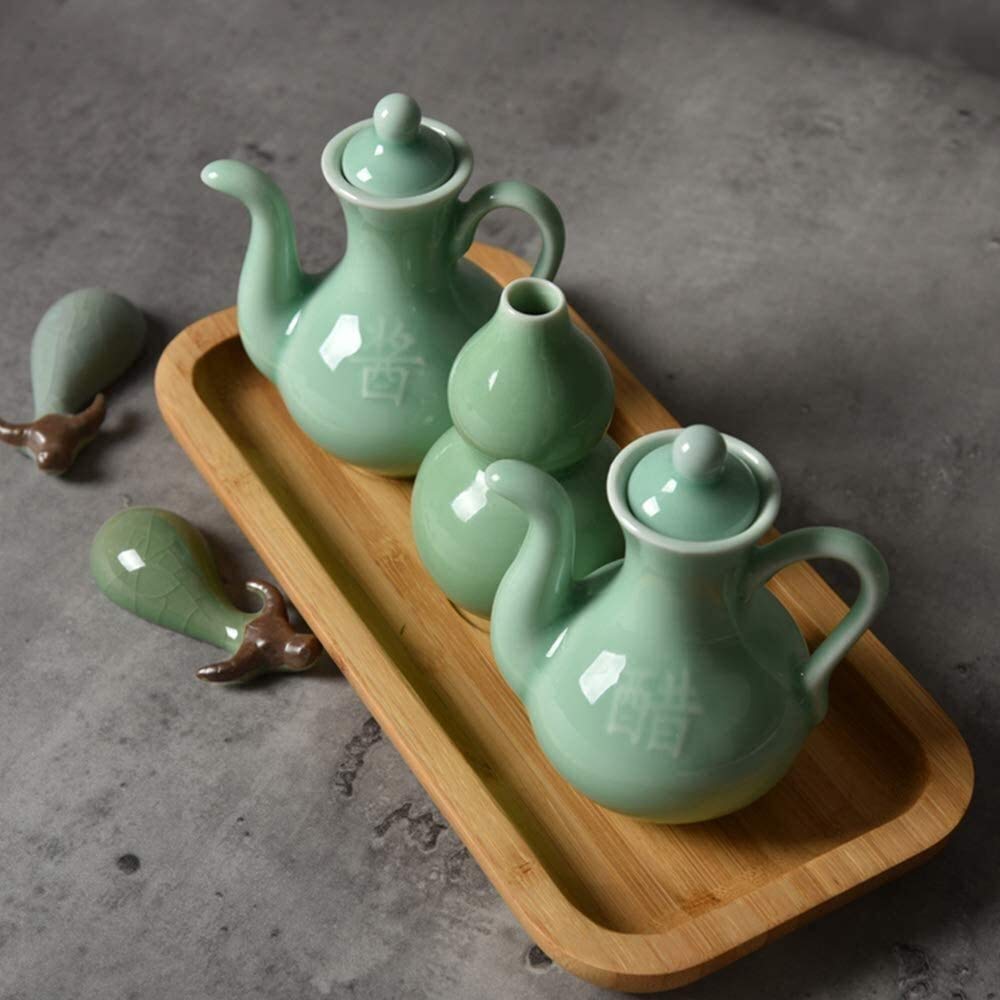 Ceramiczny zestaw dozowników oleju i octu, vintage, szczelne butelki na sos sojowy i oliwę z oliwek, małe butelki na przyprawy w płynie z konstrukcją zapobiegającą wyciekom