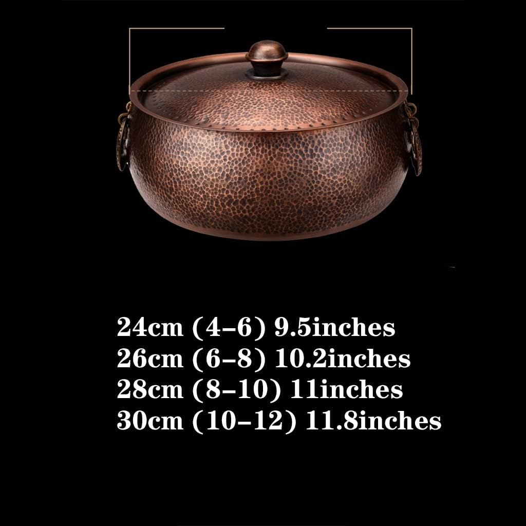 Chinese Hot Pot,Copper Hot Pot, Fondue Pots Copper Hot Pot Induction Cooker Pure Copper Household Card Manual Flat Bottom Copper Pot Hot Pot Dedicated Commercial(26cm)