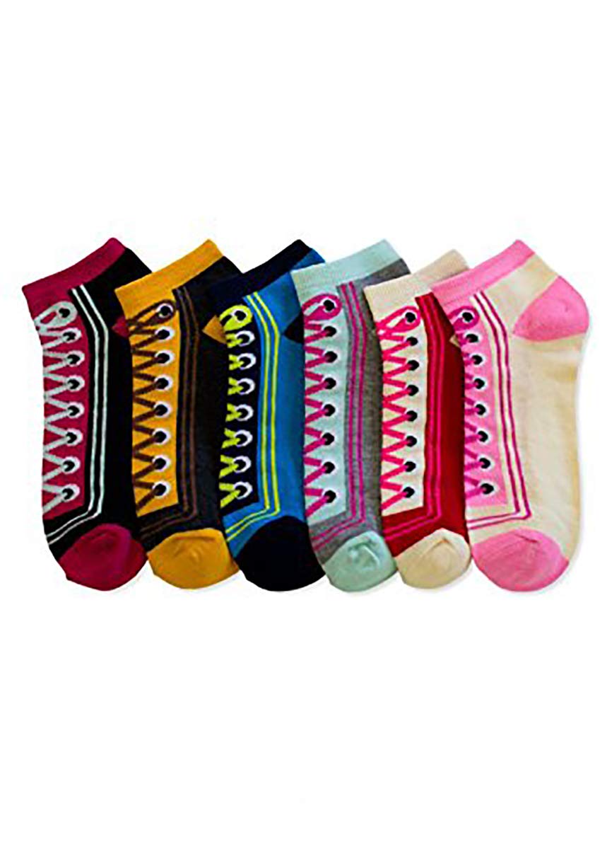 ToBeInStyle Pack of 6 Printed &amp; Solid Low Cut Ankle Socks - Kid’s &amp; Adults