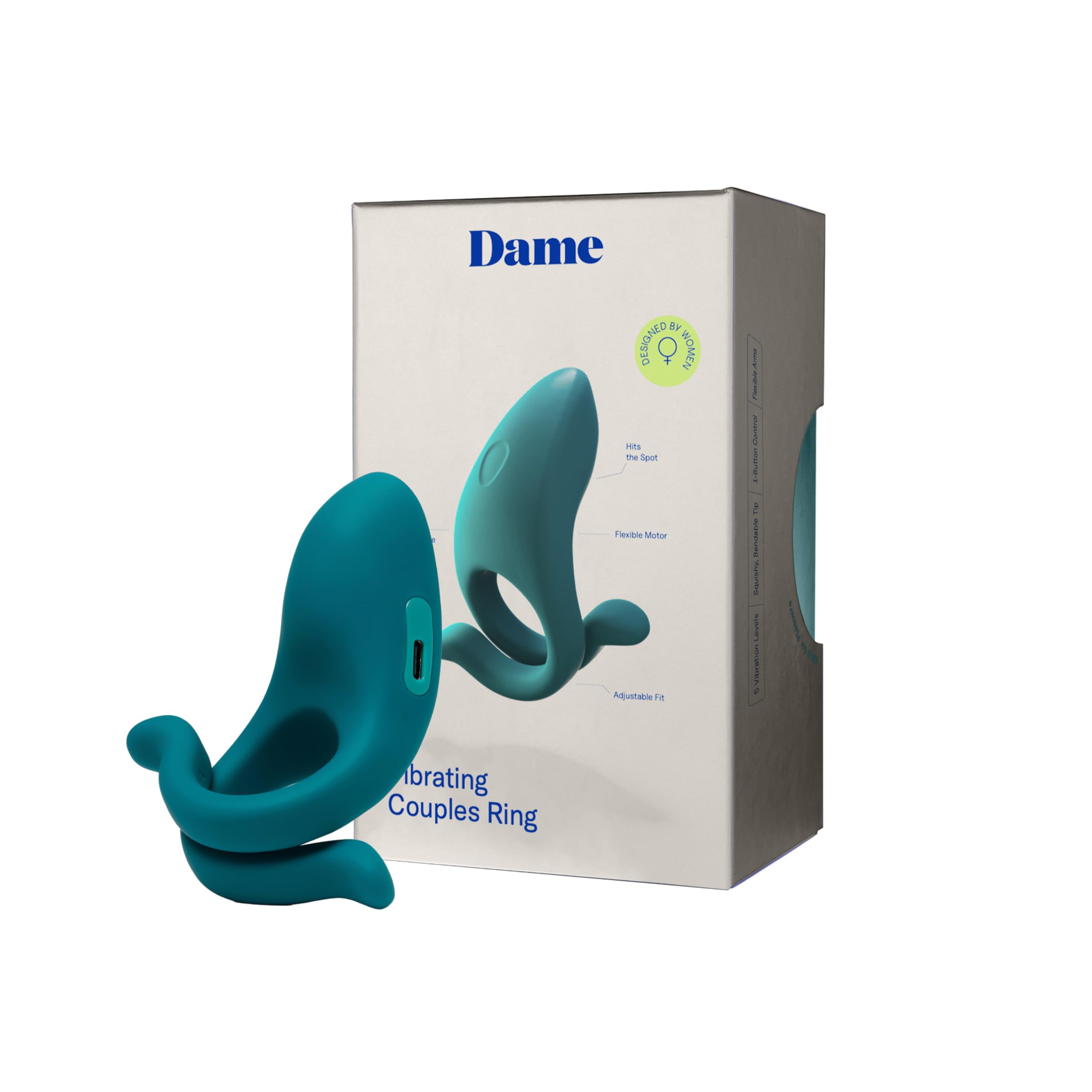 Dame Products Hug Anillo vibrador para parejas, recargable por USB-C, fuertes vibraciones, silicona Body-Sade, impermeable, ajustable, flexible
