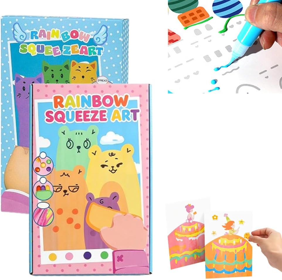 2 Pack Rainbow Squeeze Art Kit, 2026 Upgrade Magic Rainbow Scratch Paper Art Set, Creative Squeegee Painting Kit DIY Postcards Scratch Art Party Favors Novelty Birthday Gifts (A+B)