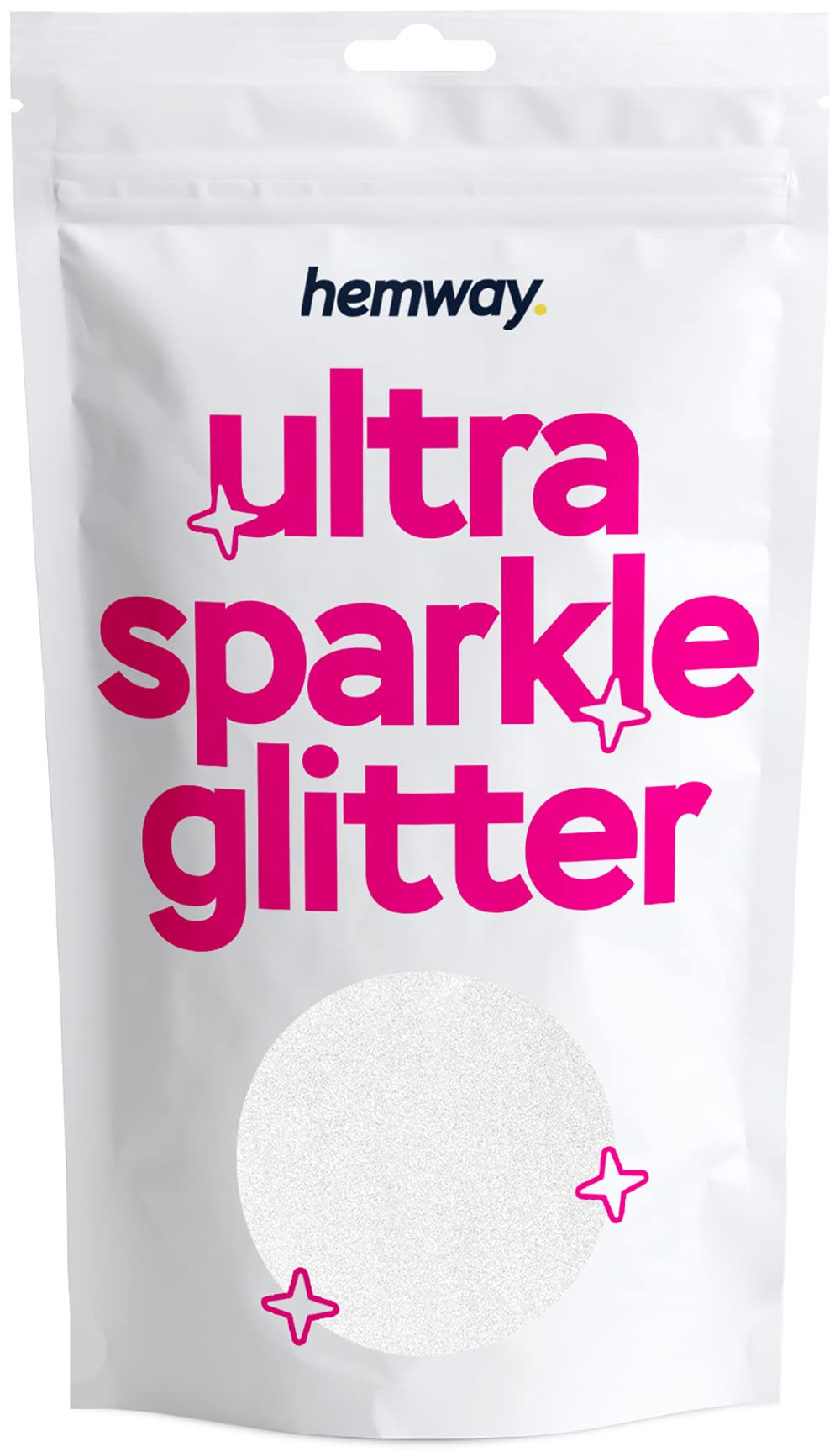 Hemway Premium Ultra Sparkle Glitter Multi Purpose Metallic Flake for Arts Crafts Nails Cosmetics Resin Festival Face Hair - White Iridescent - Ultrafine (1/128" 0.008" 0.2mm) 100g / 3.5oz