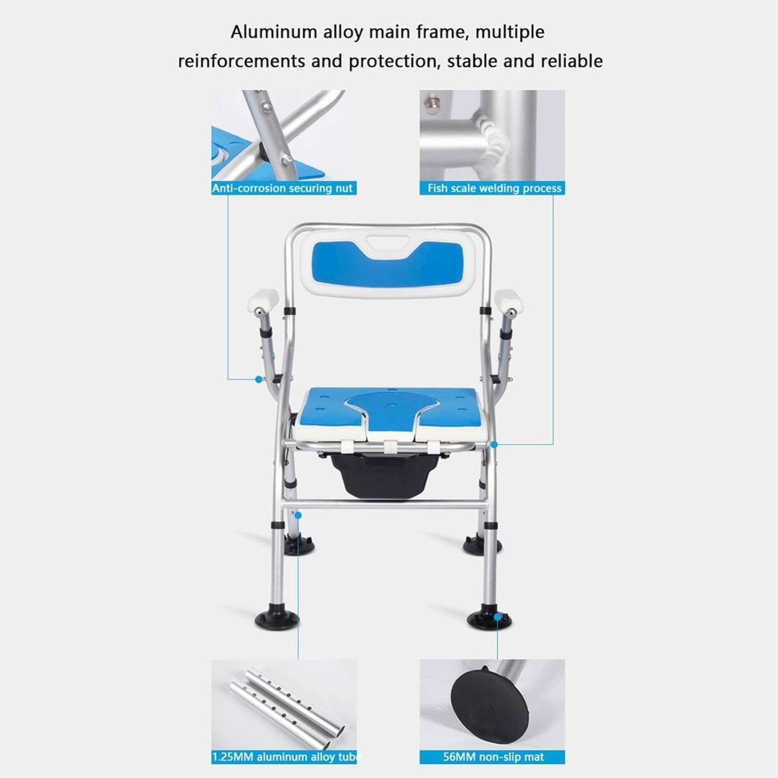 Silla De Ducha Plegable Altura Regulable Antideslizante Asiento De Ducha Plegable con Reposabrazos Y Respaldo para Ancianos, Discapacitados, Personas Mayores Y Embarazadas