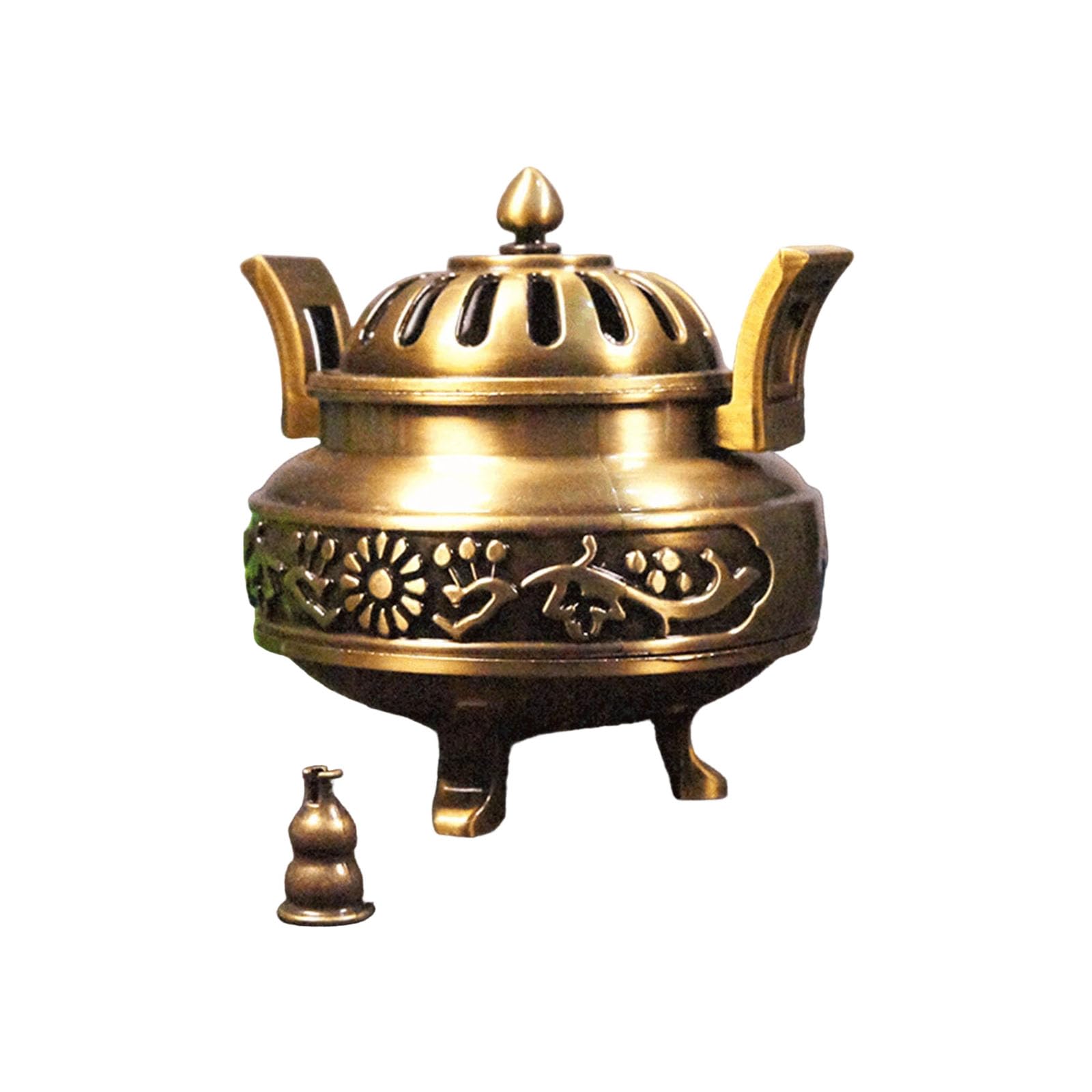 Xjdzineq Holder with Lid & Catcher, Metal Coil for Yoga Decor Golden Censers Incenses Holder