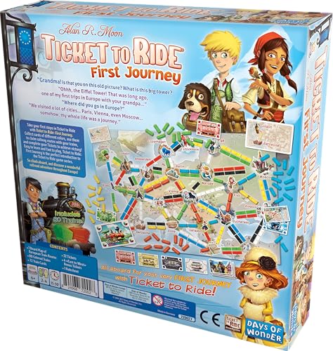 Image of Asmodee Ticket to Ride Europe First Journey Board Game - Strategic Train Adventure, Family Fun for Kids & Adults, Ages 6+, 2-4 Players, 15-30 Minute Playtime