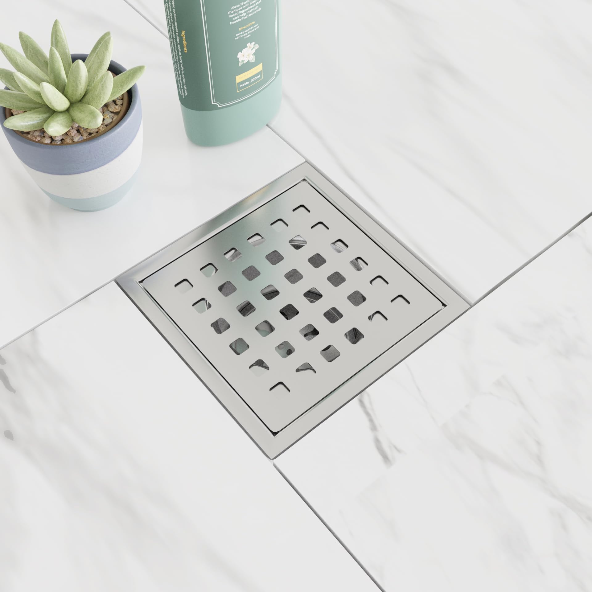 Floor Drain with Jali, PM1002 | 304 Stainless Steel | No Welding No Leakage | 6x6 Inches (Elite Black, Drain Without Jali)