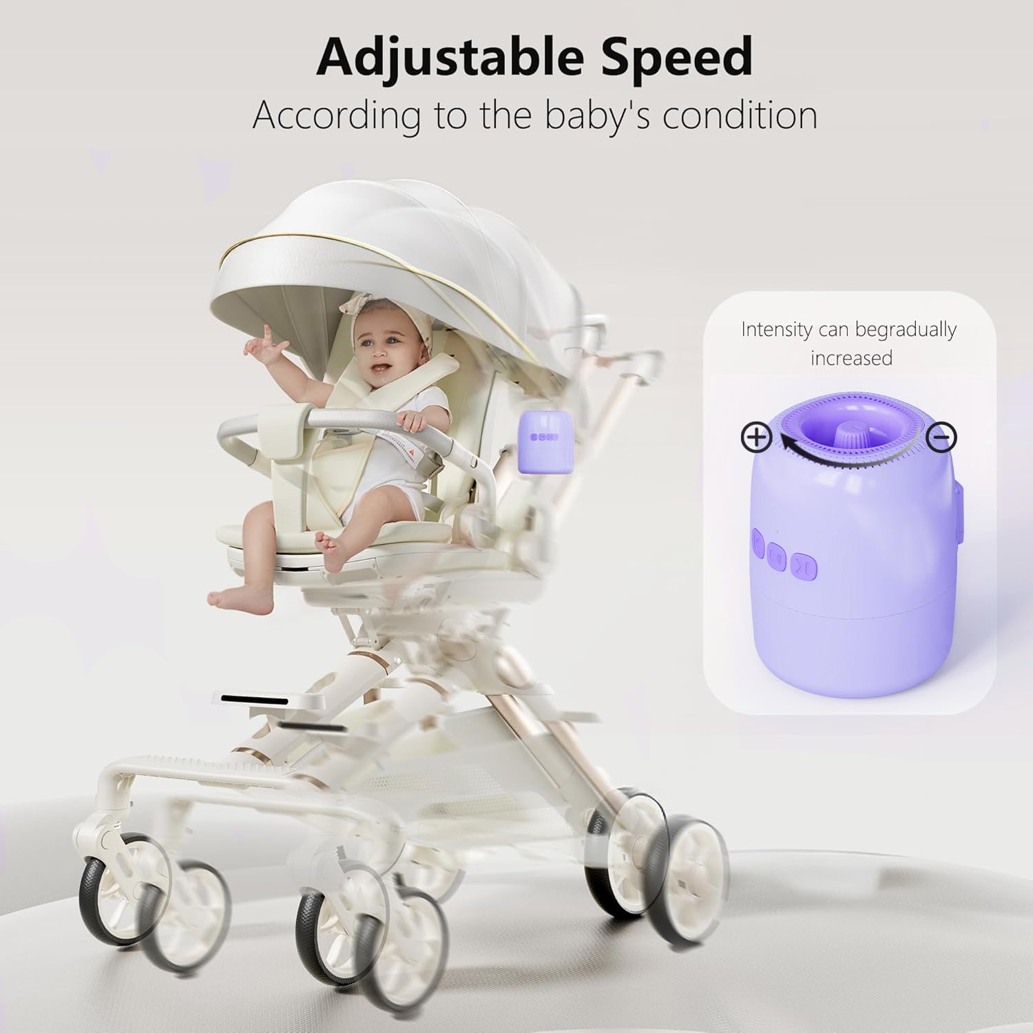 Baby Rocker Recargable, Mecedora Carro Bebe con 5 Niveles de Balanceo y Ruido Blanco - Ajustable, Ultra Silencioso, USB-C, 2 Soportes Universales para Todos los Cochecitos (Rosa) (Morado)