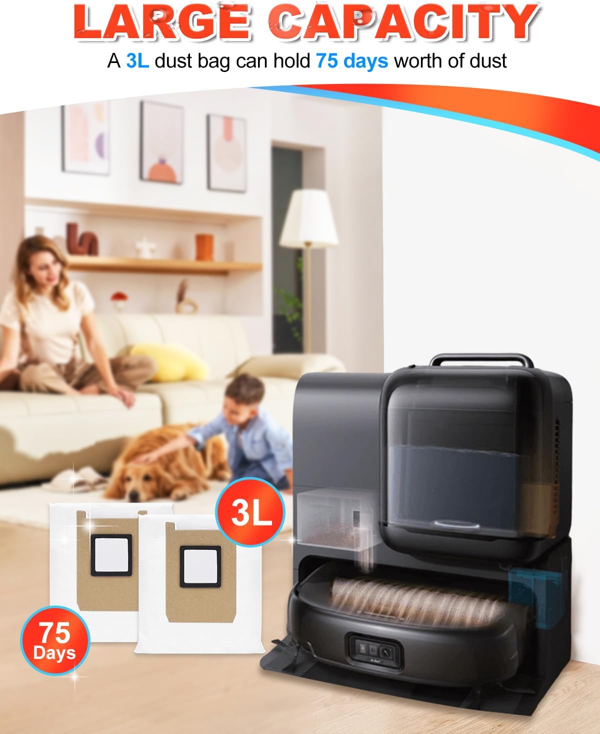 DR DAPPER 8 Pack Dust Bags,Compatible with Eufy E28 Omni/E25 Omni Robot Vacuum,3L Large Capacity,Heavy-Duty-Resistant Design E28Omni /E25 Omni Vacuum Bags
