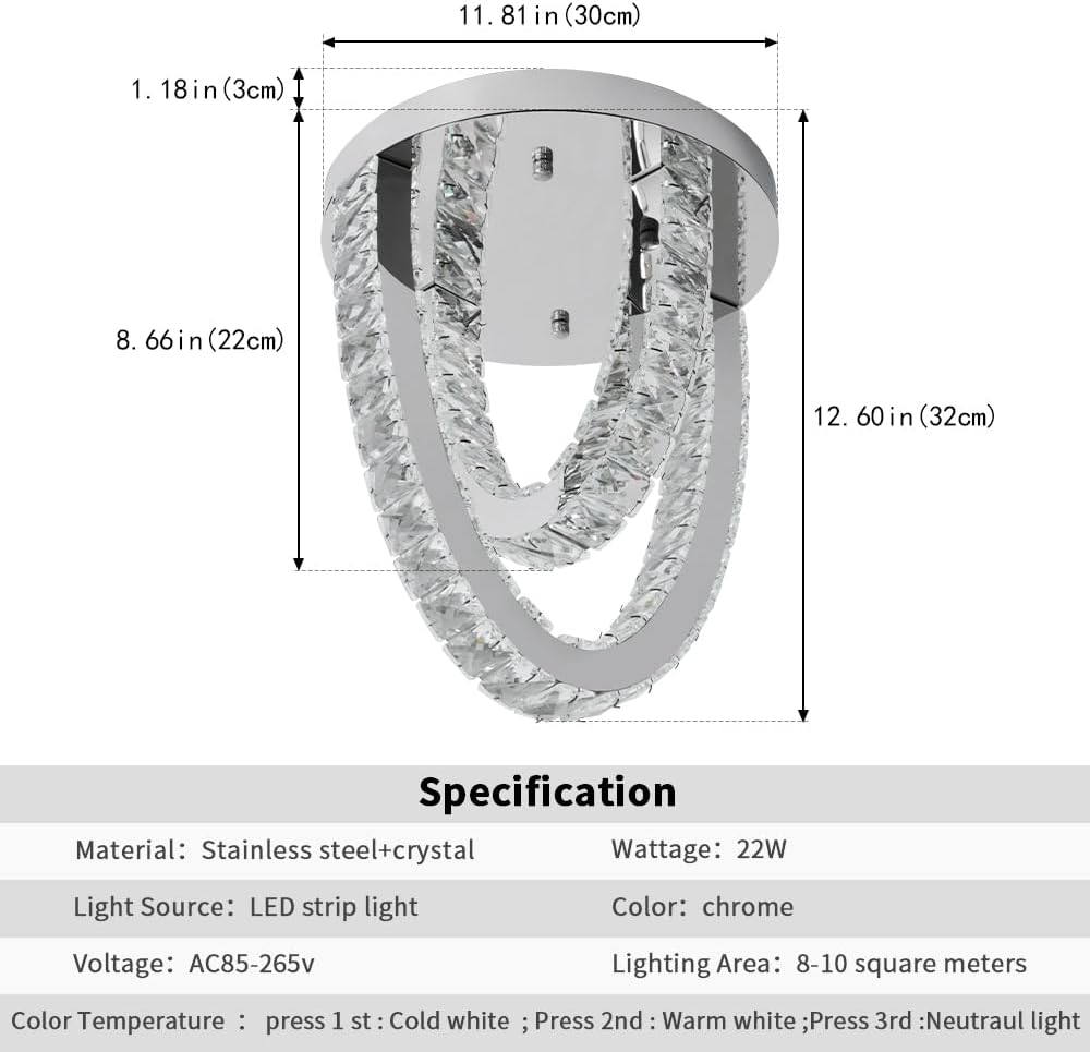 Modern Crystal Ceiling Light Chandelier, Flush Mount Lighting Fixture Pendant Ceiling Lamp Light for Living Room Bedroom Dining Room Hallway