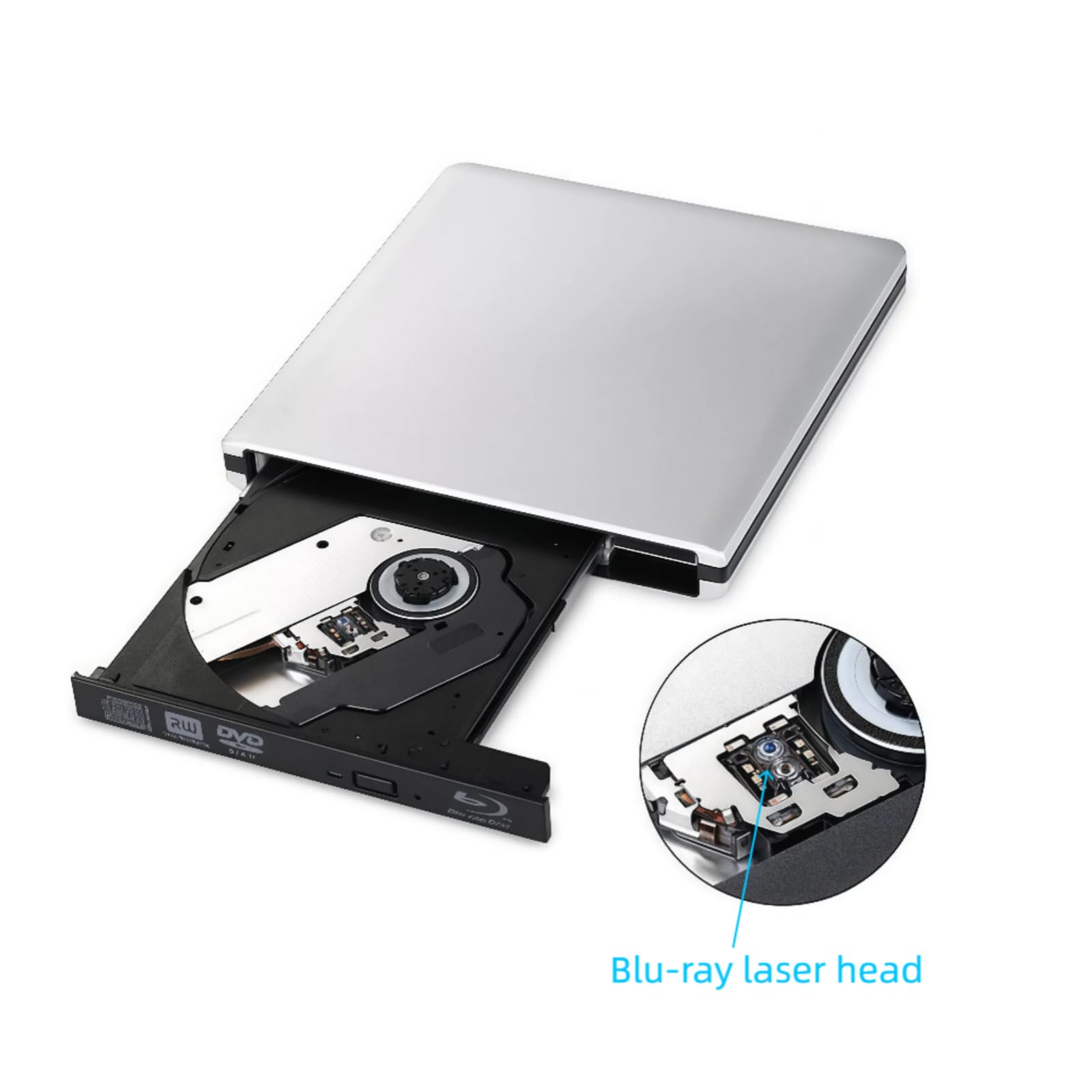 JOTEC Unità Blu-Ray esterna in alluminio 4K UHD, masterizzatore Blu-ray 4K USB 3.0 e tipo C, doppia interfaccia, compatibile con tutti i modelli PC e Mac surpport 100 GB 128 GB