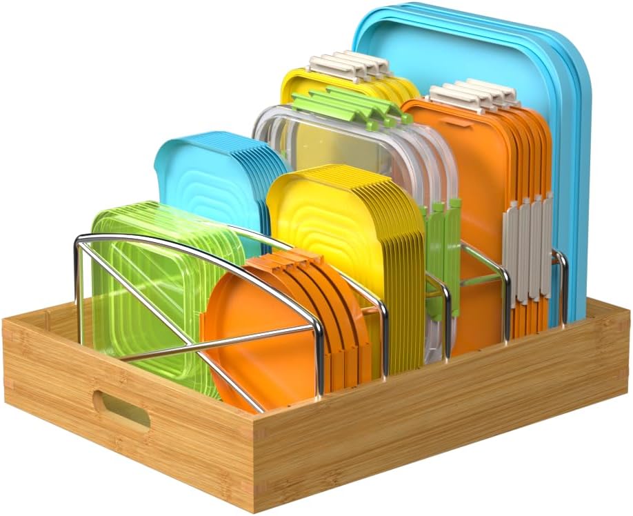 Lid Organizer Inside Cabinet,Bamboo Lid Container Holder
