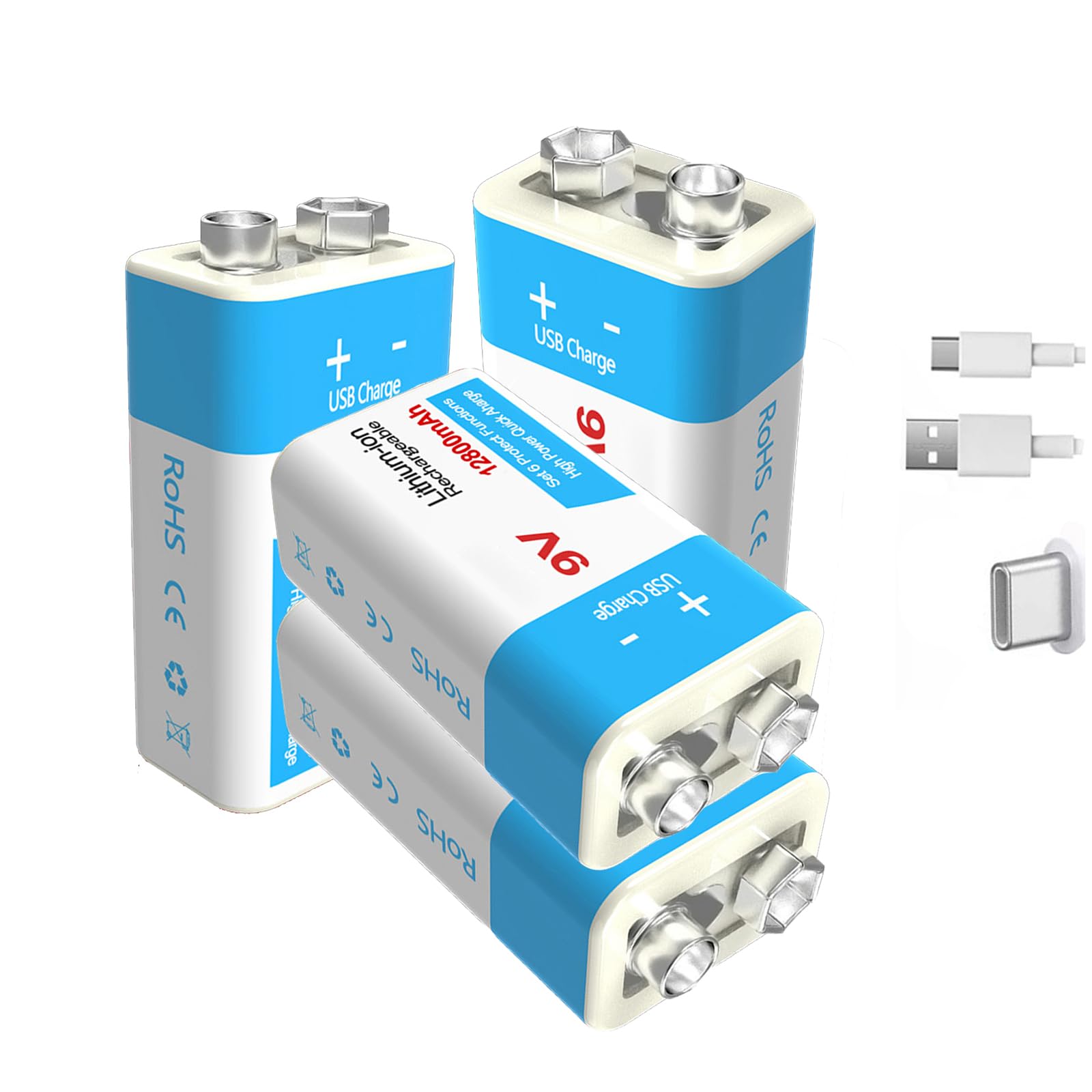 Zestaw akumulatorów 9 V Akumulator litowo-jonowy 9 V 12800 mAh do alarmów/mikrofonów/czujników dymu/zabawek/latarek i innych urządzeń elektrycznych Bateria zapasowa
