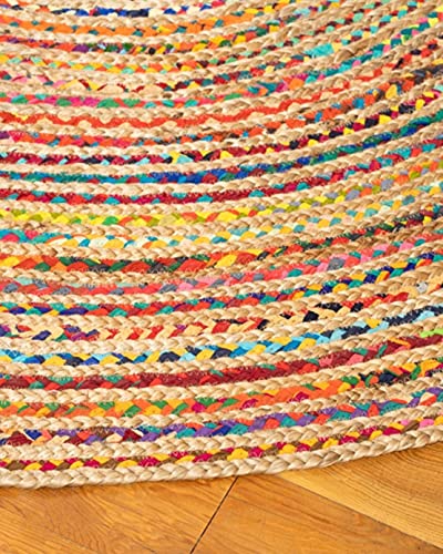 Image of Jute Braided Natural Hand Woven & Reversible Rug for Living Room Kitchen Entryway, Farmhouse Rustic Burlap Carpet Floor Mat (P /P, 120cm)