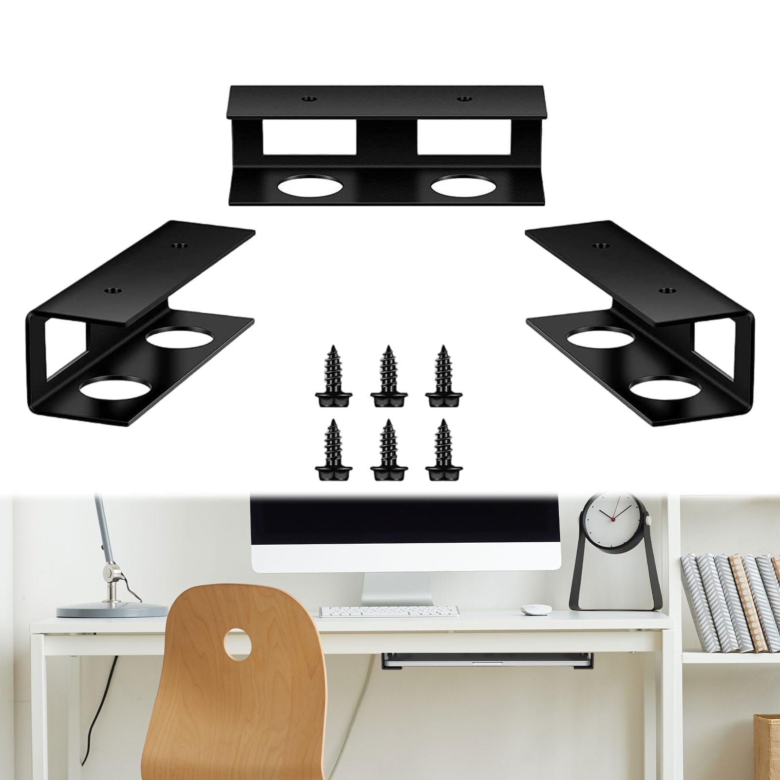 3 PCS Under Desk Laptop Mount,Universal Under Desk Metal Laptop Mount With Anti-Scratch Hidden Docking Station Holder,Silicone Tray Space-Saving for Tablet,Keyboard,Cable Box,Network Switch (Black)