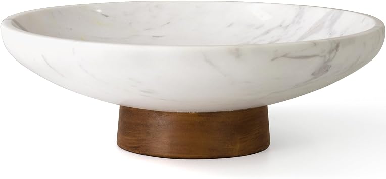 Marble Decorative Fruit Bowl for Home Decor Entryway Pedestal Bowl - White