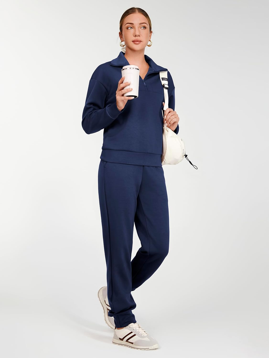AFITNE Women's 2 Piece Outfits Sweatsuits Long Sleeve Tracksuit Casual Lapel Half Zip Sweatshirt Joggers Sweatpants Set - Image 6